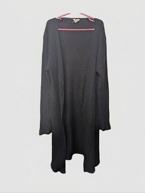 Fantastic Fawn Long Black Ribbed Duster Cardigan | Open Front Trench Style XS/SM